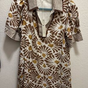 She + Sky Brown and Gold Patterned Mini Dress